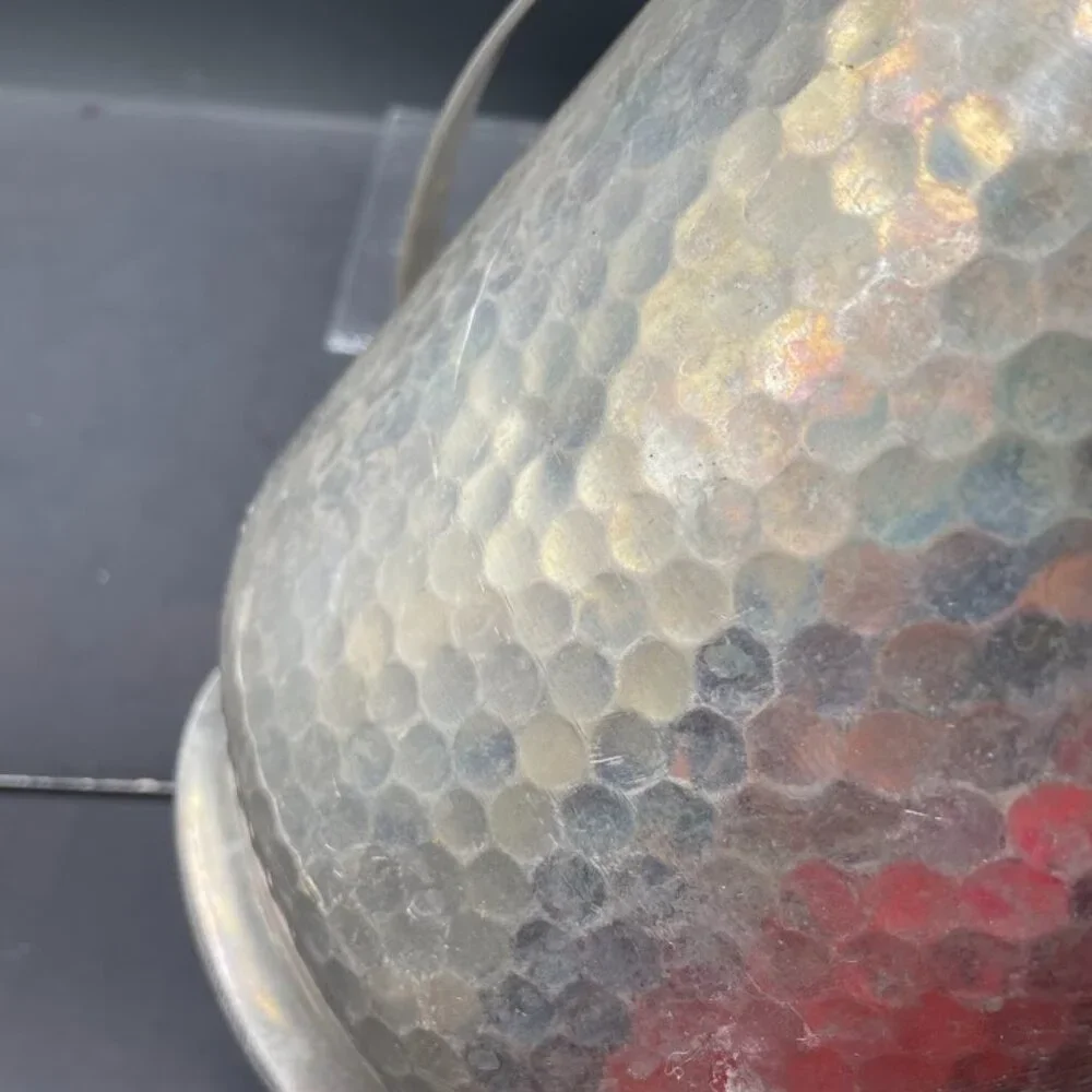 Hammered Aluminum Ice Bucket with Lid Made in Italy Vintage Barware